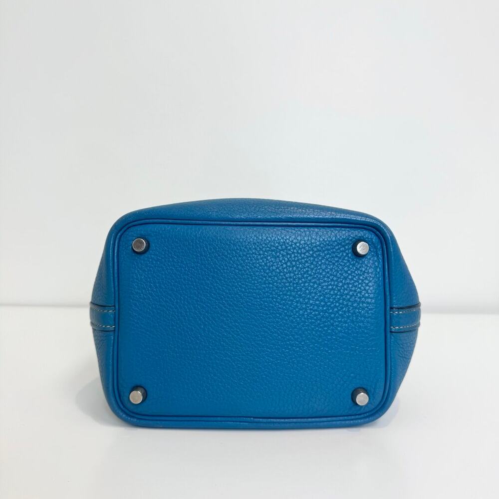 HERMES Vintage Blue Clemence Leather Silver Hardware Picotin Handbag - Picture 4 of 8